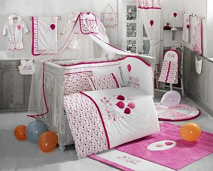 Комплект постельного белья из 6 предметов серии Happy Birthday, цвет – розовый 
